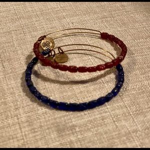 Alex and Ani Gold Sapphire BLUE AND RED STAR LUXE 2 Bracelet set